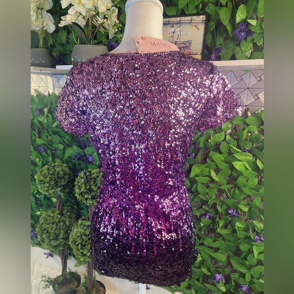 NWT Glitter Sequin Ombré Purple Short Sleeve Blouse Small Sparkle Party Top - Picture 9 of 15